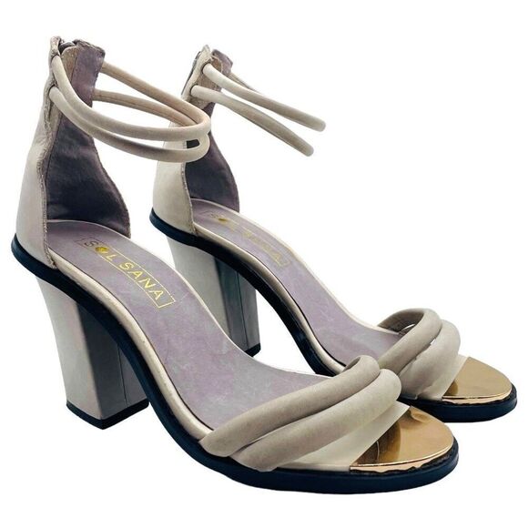 SOL SANA Oscar Leather Triangle Shaped Block Heel Sandals Sz 38 REVOLVE Strappy - Picture 3 of 11